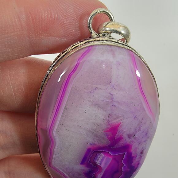 Handmade Silver Pendant with Polished Purple Agate Slice - Picture 9 of 10
